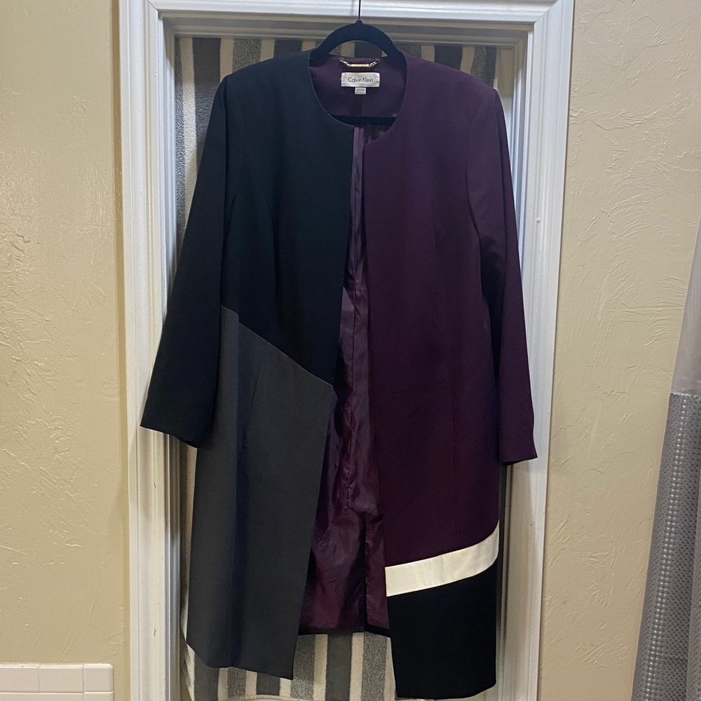 Calvin Klein Black and Purple Colorblock Suit Jacket